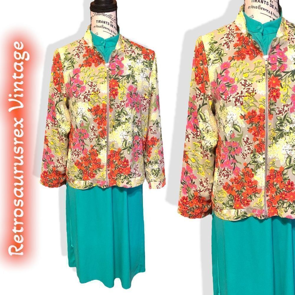 Vintage Kikit Retro Mod Floral Zipper Cardigan Jacket, Medium
